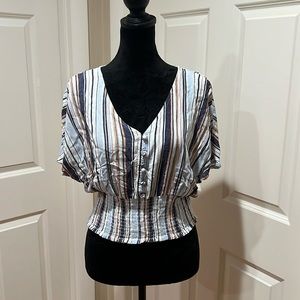 Crave Fame by Almost Famous, woman’s, L, striped, cinched waist, hobo style top.